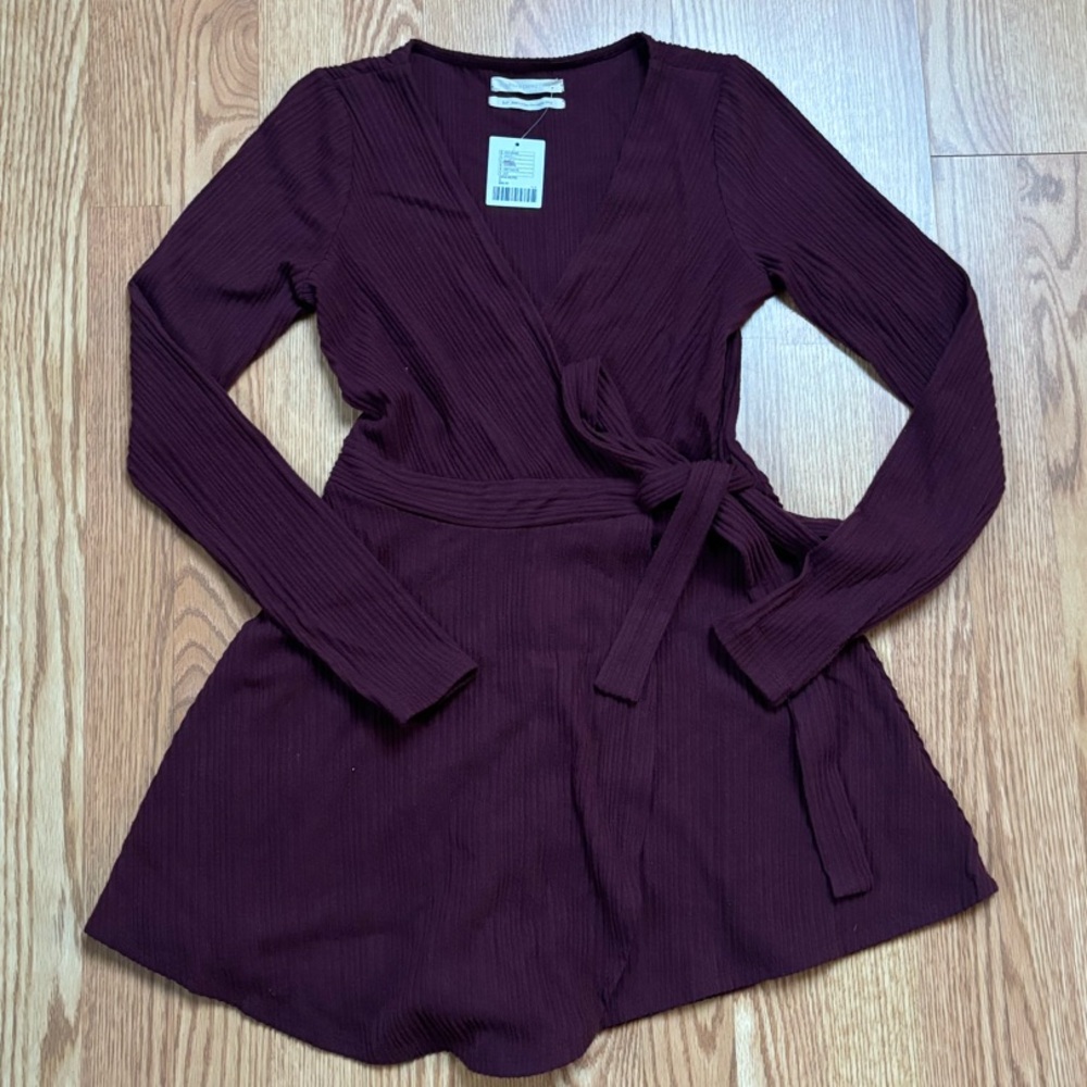 Urban Outfitters Burgundy Long Sleeve Wrap Dress